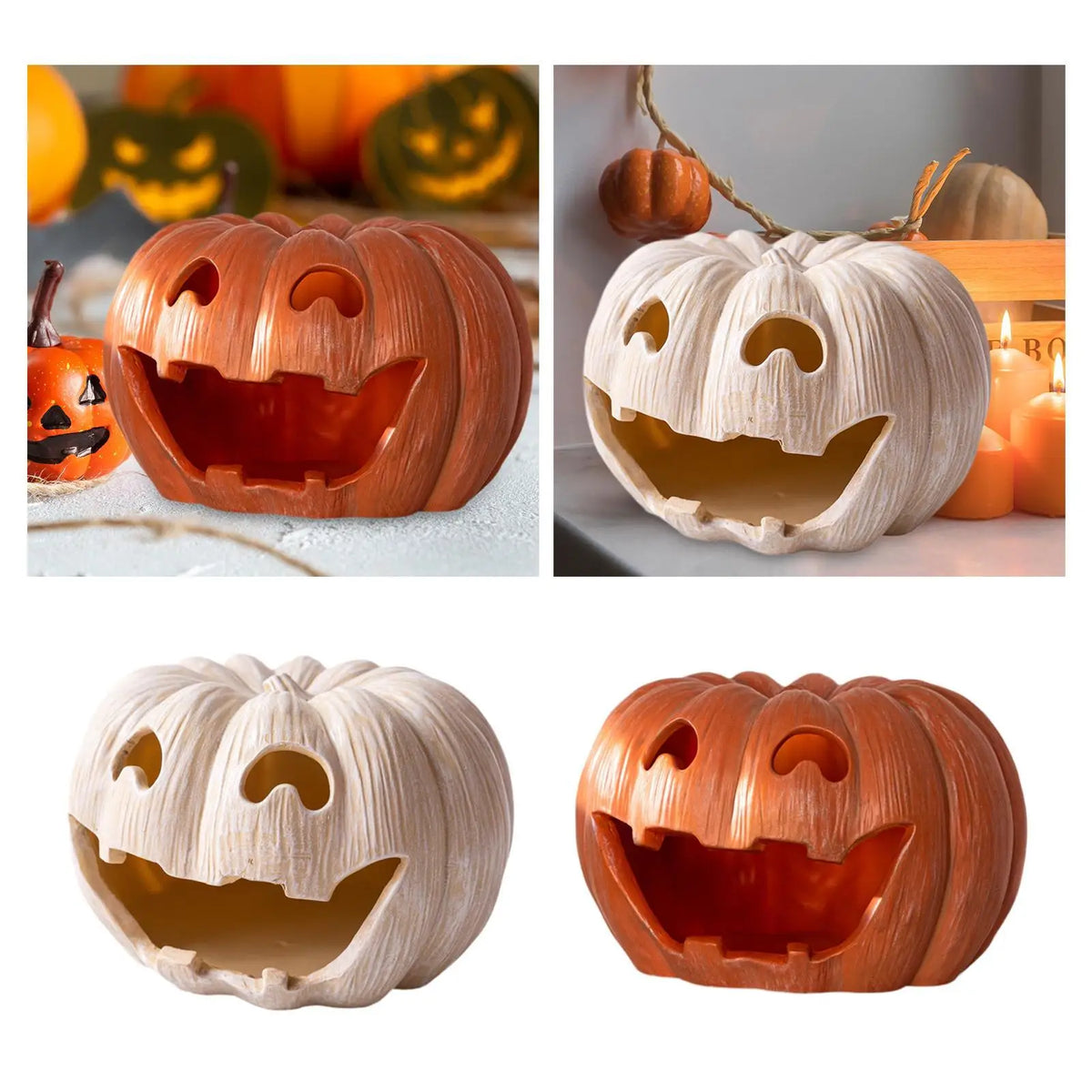 Pumpkin Tealight Candle Holder Lantern Candelabras Desk Halloween Decoration Resin Candlestick for Mantel Farmhouse Fireplace Quake