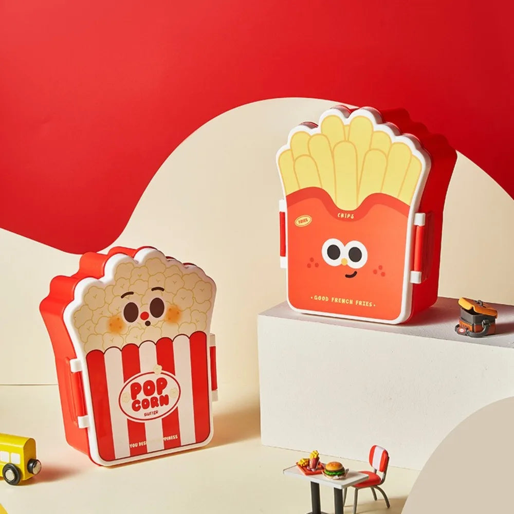 Creative Cartoon Bento Box Hamburger French Fries Leakproof Portable Lunch Box Divided Food Container Picnic Quake