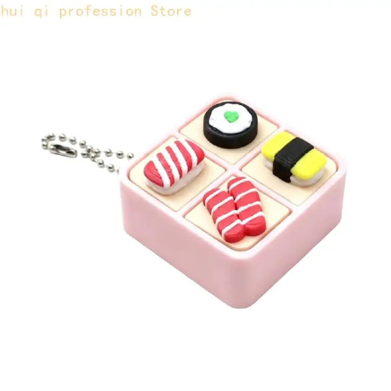 Small Sushi Box Press Keychain Toy with Button Top and Metal Chain for Desk, Bag, Pack, and Daily Travel Uses H8WE Quake Pink CN