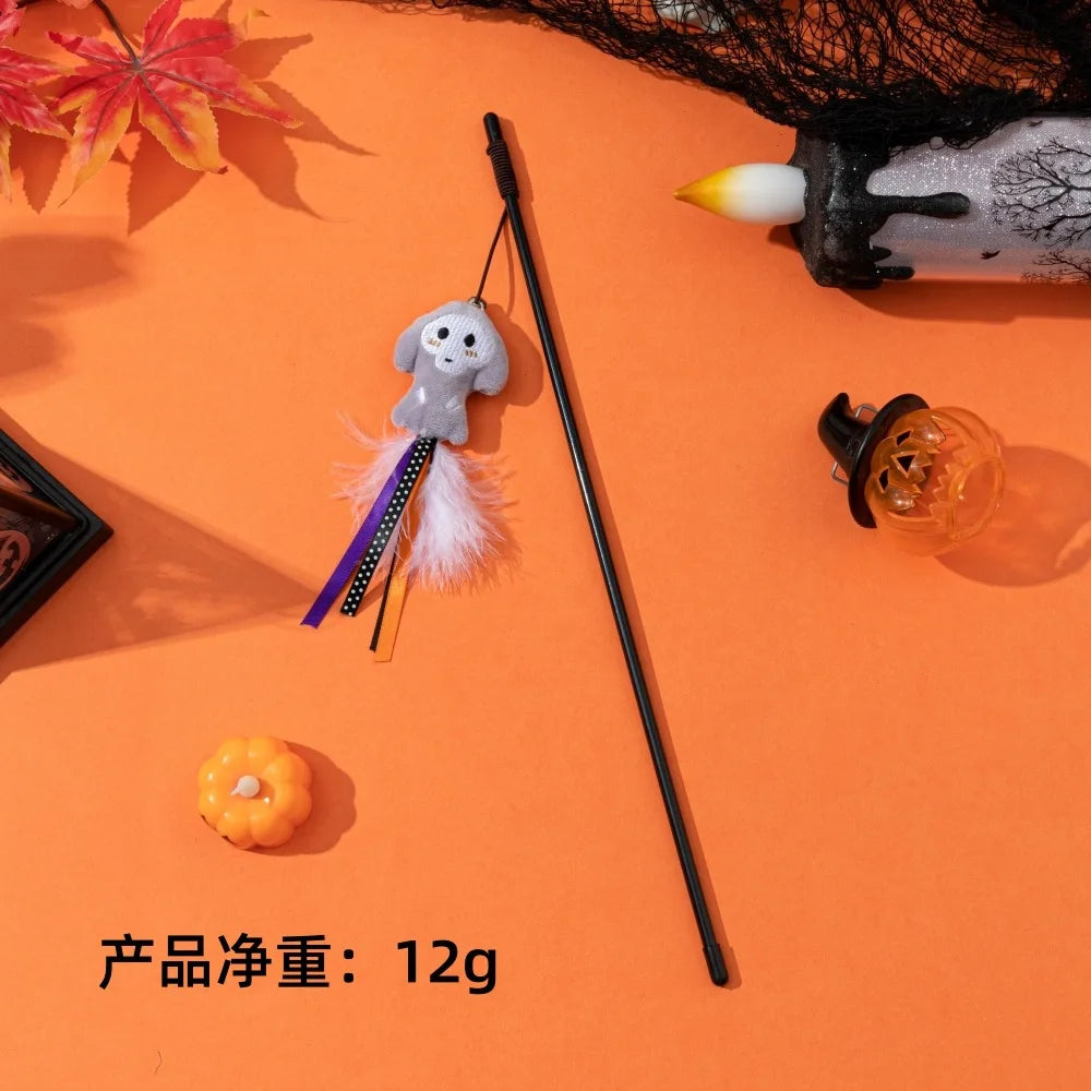 Cat Toy Funny Cat Stick Halloween Pet Toy Pumpkin Ghost Spider Cat Toy Creative Interactive Indoor Toy Gift Pet Holiday Supplies Quake Gray TM2101C