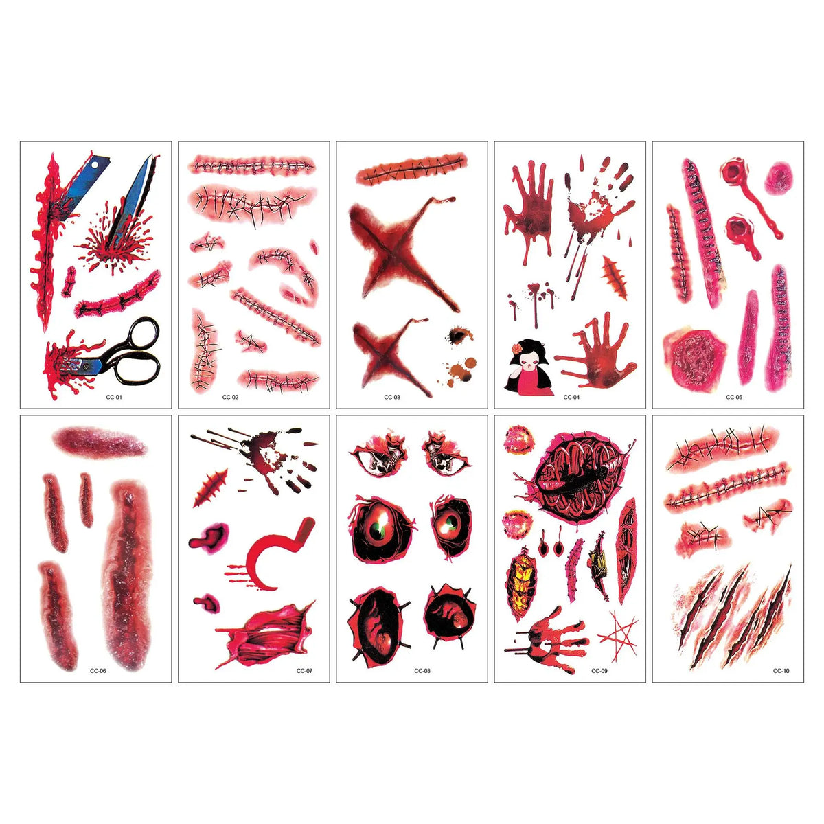 Halloween spider web Cartoon Tattoos Stickers Temporary Bloodstain Wound Costume Festival Celebration Make Up Arm Face Tattoo Quake CC