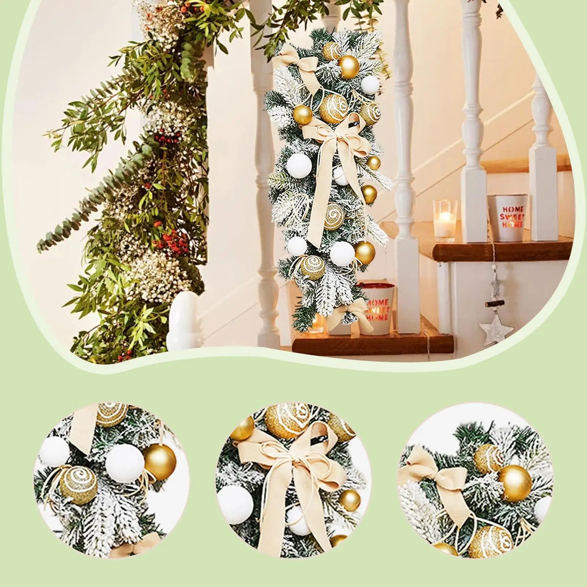 Decorative Artificial Christmas Wreath Prelit Stairway Swag PVC PE for Outdoor Indoor Garden Decor Quake