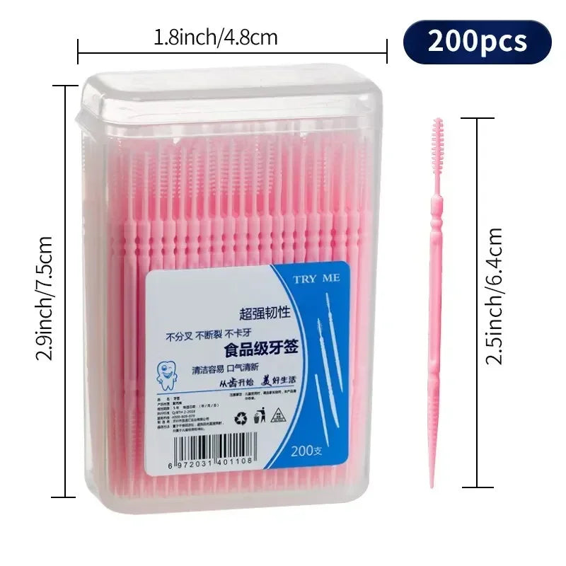 Portable Ultra Fine Toothpick Disposable Family Box Packed Pick Double Head High End Personality Creative Fruit Stick 200 Pieces Quake Pink 1x box