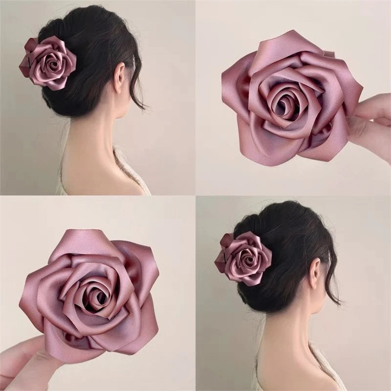 Fabric Rose Flower Hair Claw Clips Elegant Sweet Women Girls Hairg Grab Clip Korean Fashin Stain Floral Shark Clamp Accessories Quake