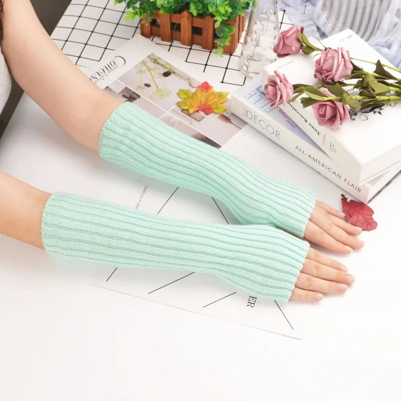 Mid To Long Arm Sleeves with Flat Needles Korean Version Knitted Women Warm Ins High Street Keep Warm Quake