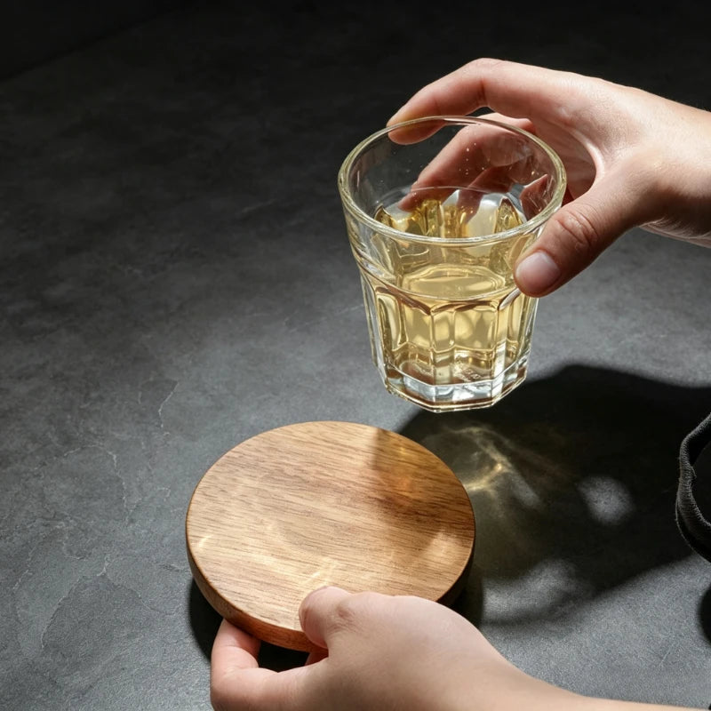 Japanese‑Style Acacia Wood Coaster Round Wooden Heat‑Resistant Pad Non‑Slip Mat for Coffee Mug Tea Cup Glass Drinkware Quake