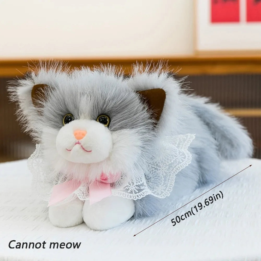 New Soft Simulation Cat Plush Toys Fluffy Voiced Ragdoll Cat Plush Doll Cute Cartoon With Bib Simulated Kitten Model Home Decor Quake Blue-with Bib