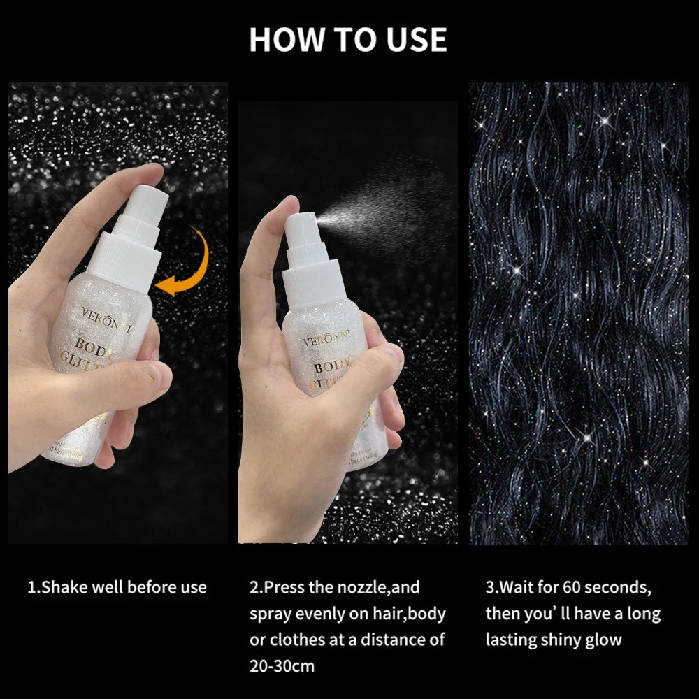 Liquid Glitter Spray, Silver Hair Spray, Holographic Highlighter Spray, Multi-use Makeup Product for Face Body Festivals Quake