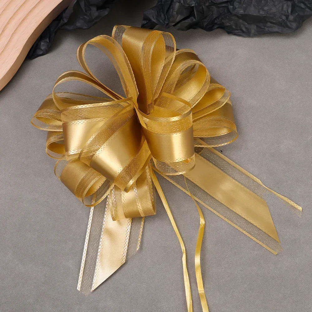 20/1PCS Large Snow Yarn Pull Bow Ribbon Big Bow for Cars Birthday Christmas Presents Large Gift Decoration Wedding Pull Flower Quake Gold 5PCS