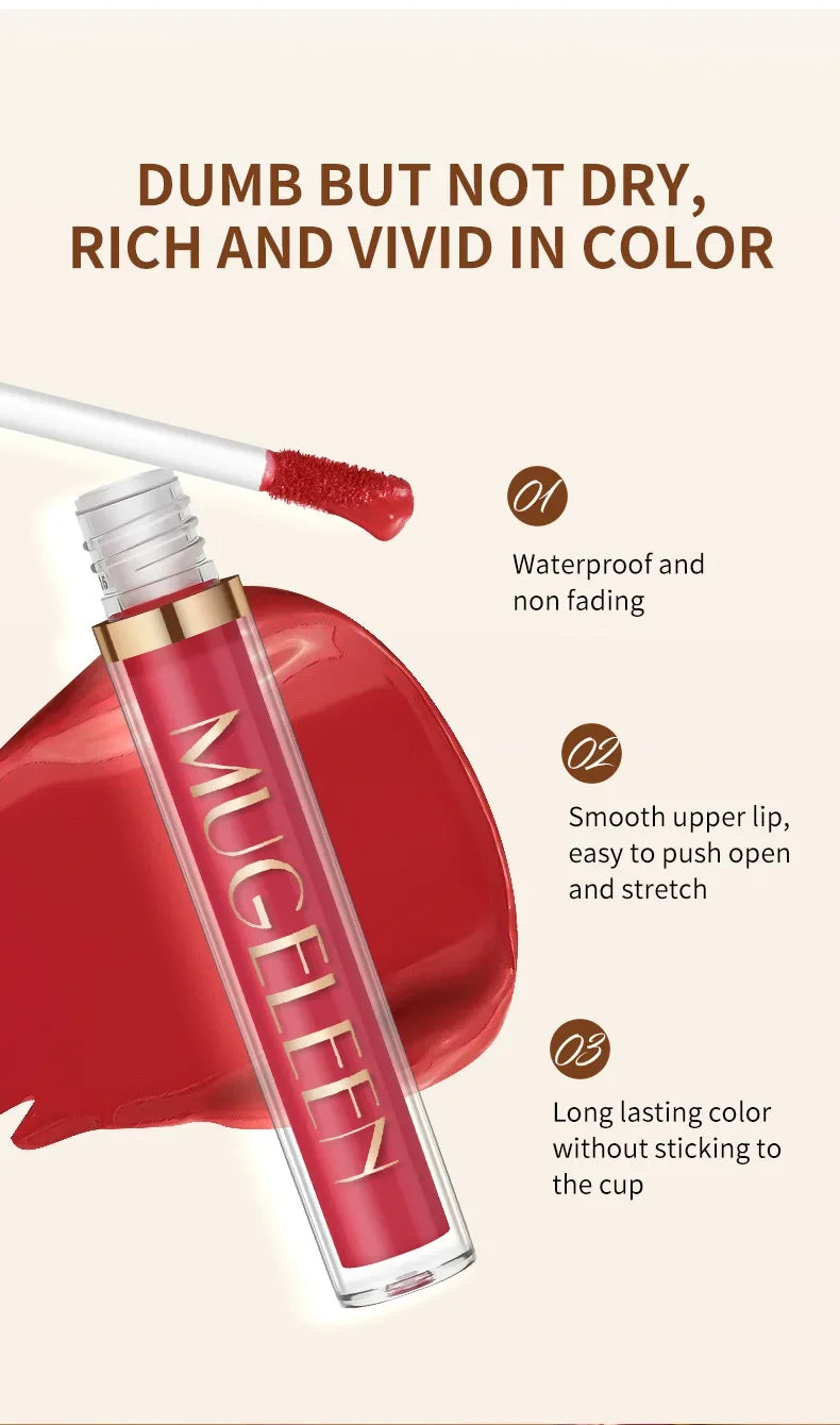 MUGE LEEN Velvet Matte Liquid Lipstick Set Non-Stick Cup Lip Glaze 6-Pack European & American Makeup Style Quake