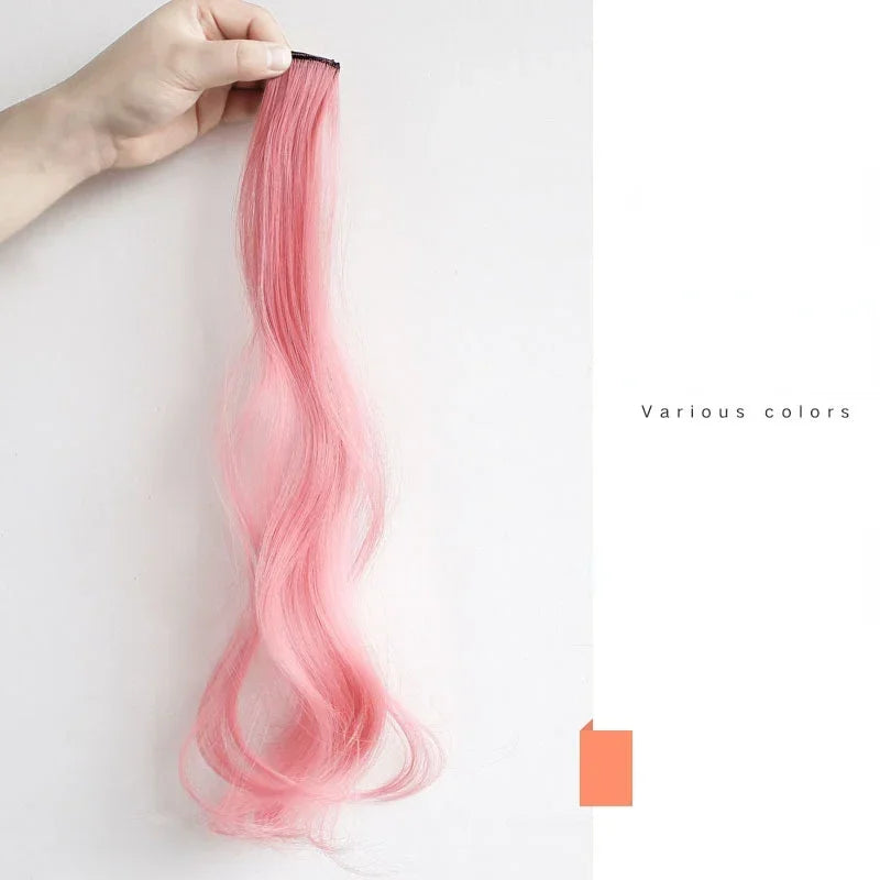 55cm Synthetic Hairclip in Curly Hair Extension Colored Curling Hairclip Hair Piece Invisible Hair Style Extension False Piece Quake Cherry Pink