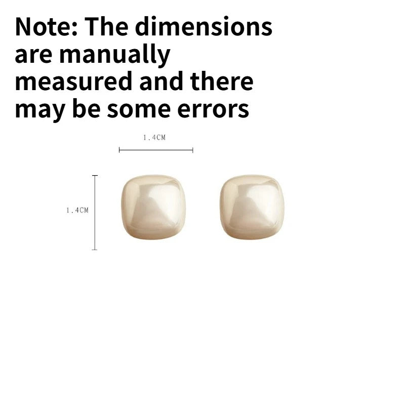 Soft Rounded Square Imitation Pearl Silver Stud Earrings Multi-size White Champagne Minimal Commute Luxury Women Ear Jewelry Quake