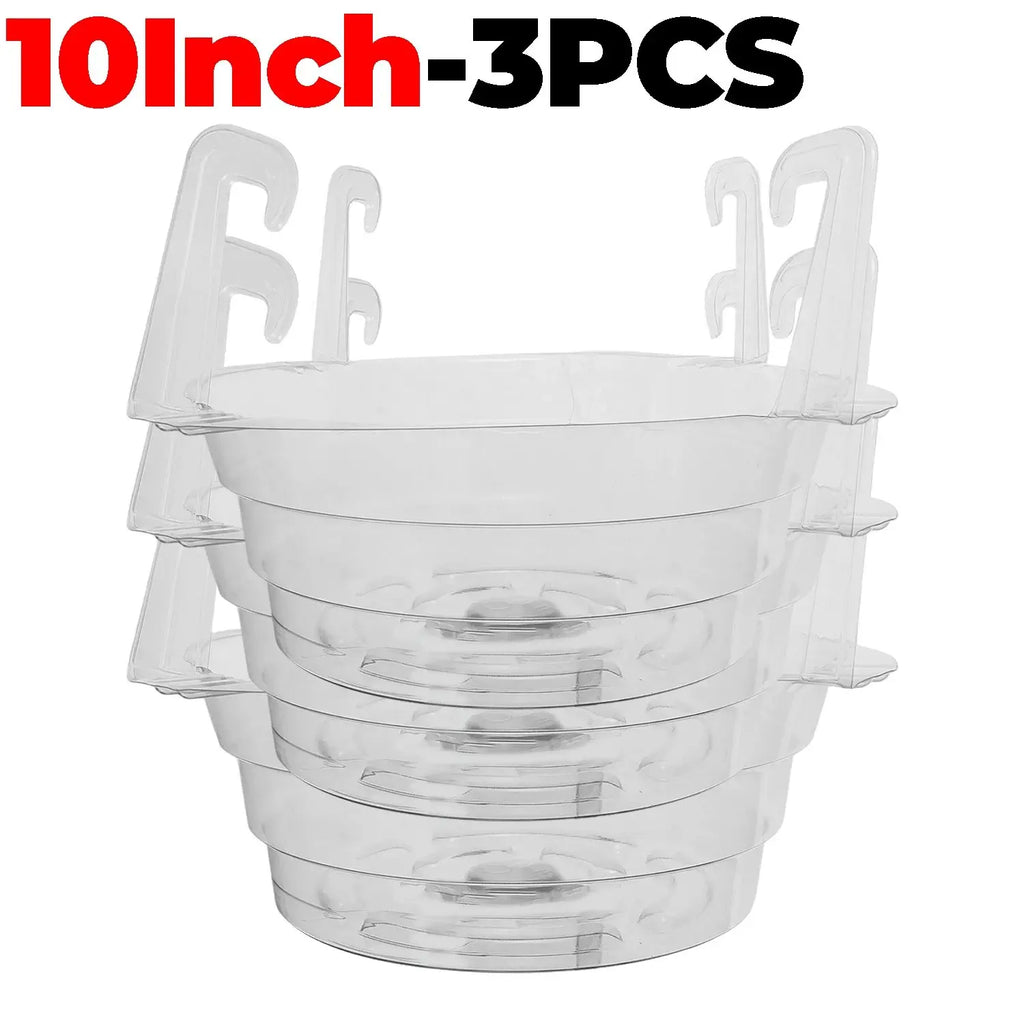 8/10/12inch Clear Round Plastic Indoor Outdoor Hanging Basket Drip Base Hanging Plant Tray with Built in Hook Gardening Pot Tray Quake 10Inch- 3PCS