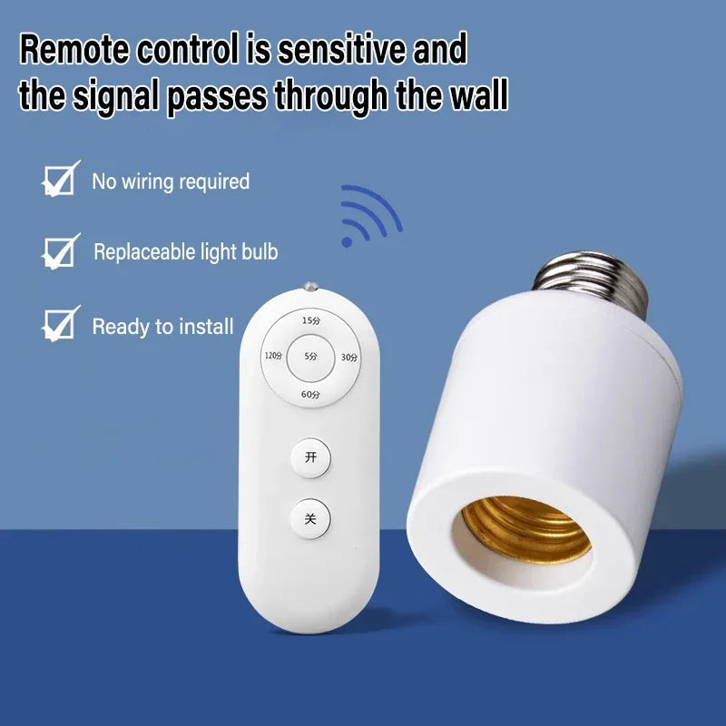 E27 60W Wireless Remote Control Smart Timer Switch Lamp Holder 110V 220V House Multi Light Switch Baby Room Bedroom Timer Switch Quake