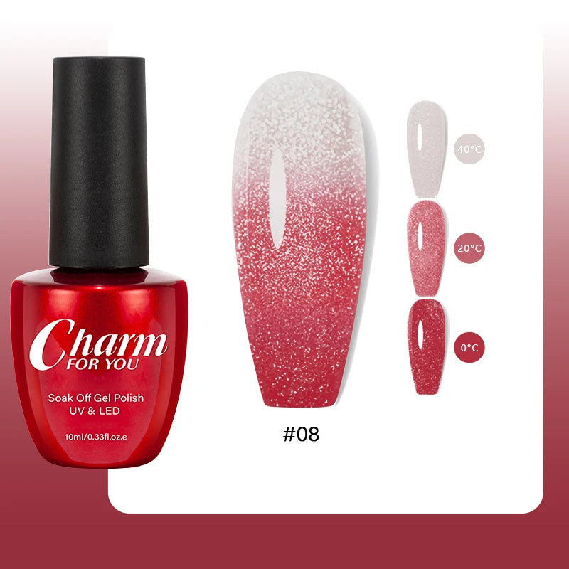 10ml Glitter Thermal Gel Nail Polish 3 Layers Temperature Changing Semi Permanant Soak Off UV LED Nail Art Gel Varnish DIY Gel Quake 08