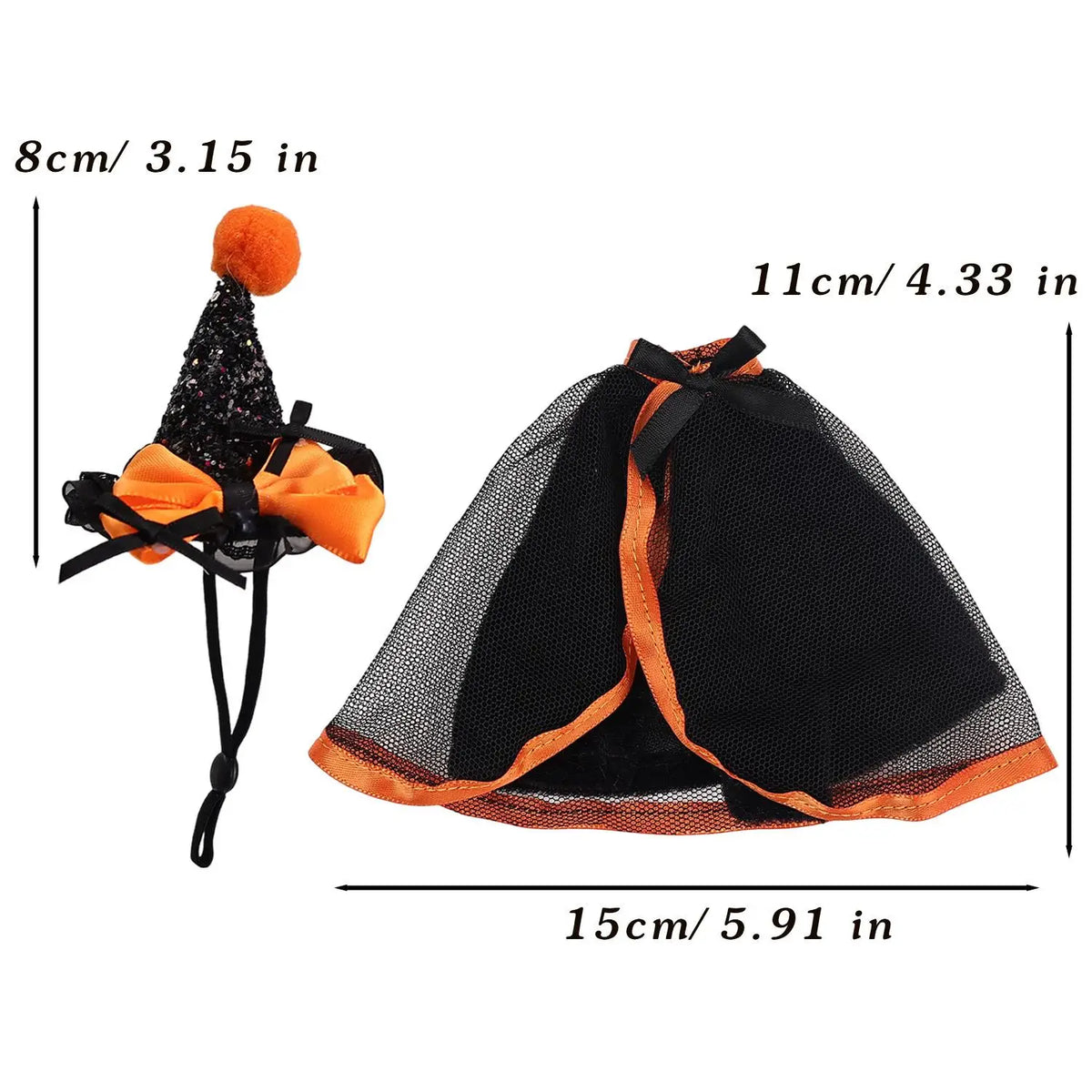 Halloween Desk Goose Witch Cloak Costume 7 Inch Mini Desktop Goose Clothes Doll Dress-Up Accessory Set DIY Halloween Party Decor Quake Orange