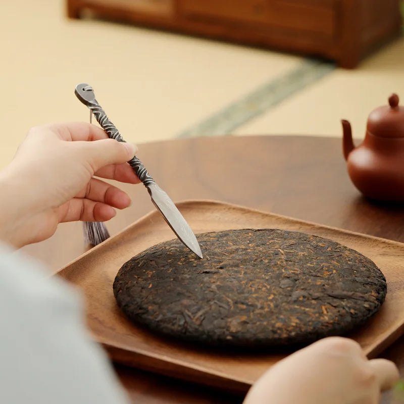 304 tea knife Damascus pattern handmade Pu'er tea needle pry tea tool tea cake tea cone tea set accessories Quake