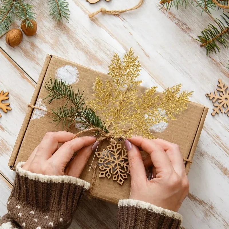10/5Pcs Artificial Plants Pine Branches Christmas Glitter Gold Leaves Xmas Tree Decoration Pendant Christmas Home Decoration Quake