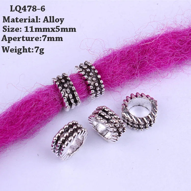 5 Pcs Hair Braids Reggae Dirty Braid Decorative Beads Styling Tools Silver Gold Dread Dreadlock Beads Rings for Hair Accessories Quake LQ478-6
