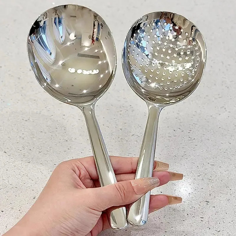 Short‑Handle Stainless Steel Serving Spoon Ladle Skimmer Heat‑Resistant Kitchen Cooking Utensil for Home Restaurant Use Quake