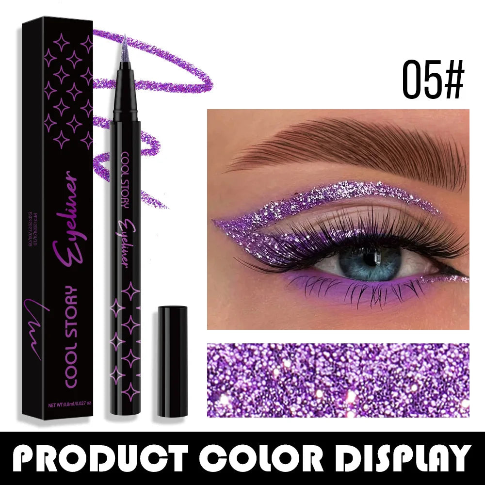 Glitter Pearlescent Eyeliner Pen,Metallic Silkworm Eyeshadow Pen,Eye Brightening,Quick-Drying,Long-lasting and Waterproof Makeup Quake 05