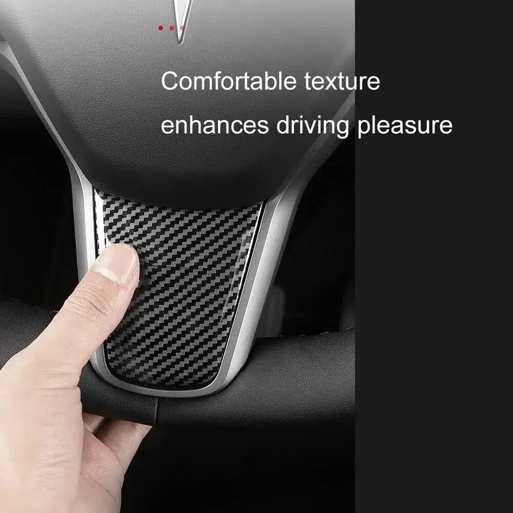For Tesla Model 3 Y 2019-2023 ABS Carbon Fiber Style Interior Car Steering Wheel Cover Trim Frame Decor Modified Accessories Quake
