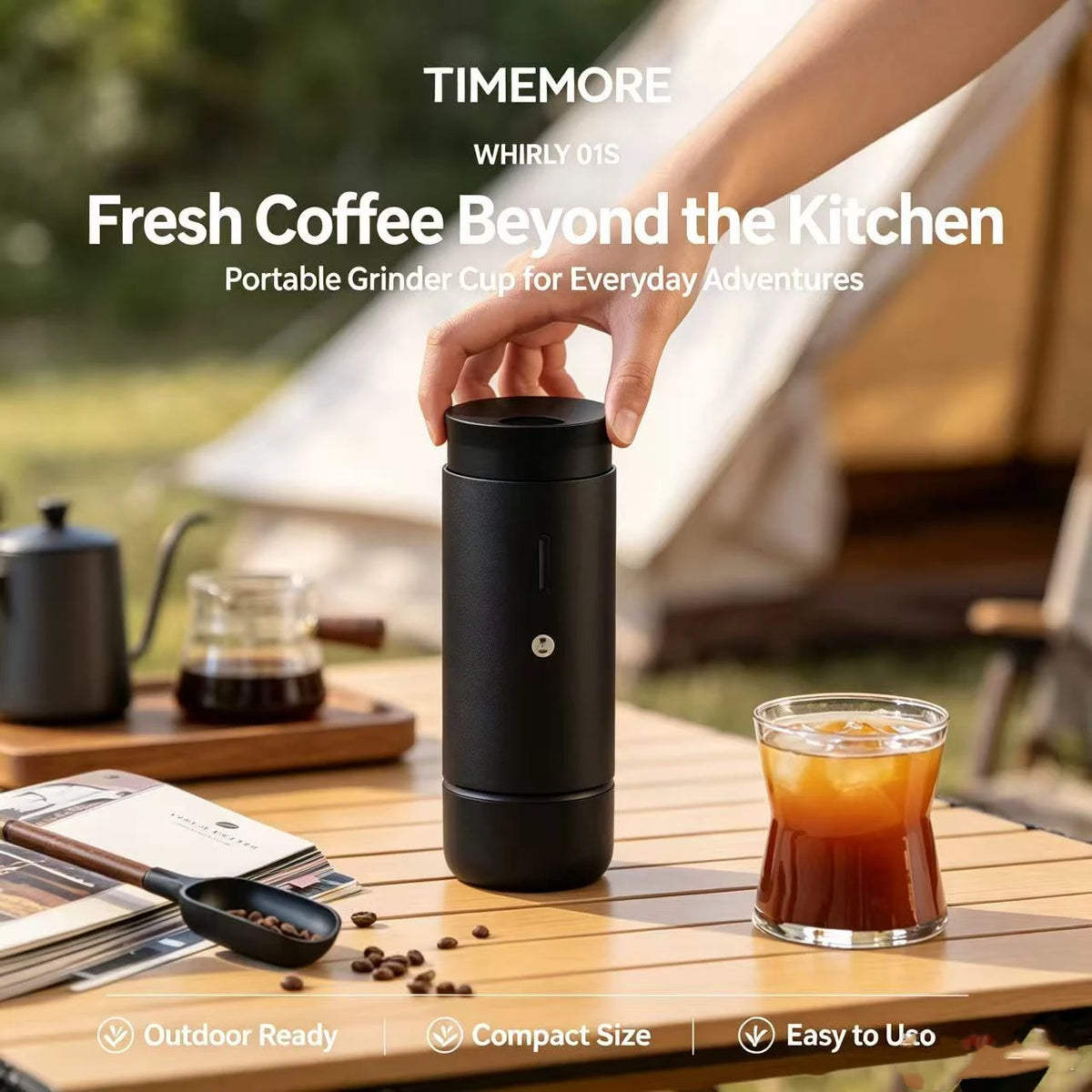 TIMEMORE WHIRLY01S Portable Electric Coffee Grinder Auto-Stop For Espresso & Pour Over Quake