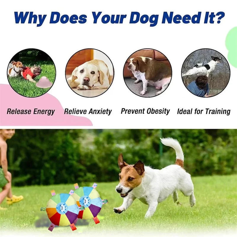 Funny Rainbow Plush Flying Saucer Dog Toys Outdoor Interactive Training Games Chew Toy Pets Flying Discs Toys with Bells Quake