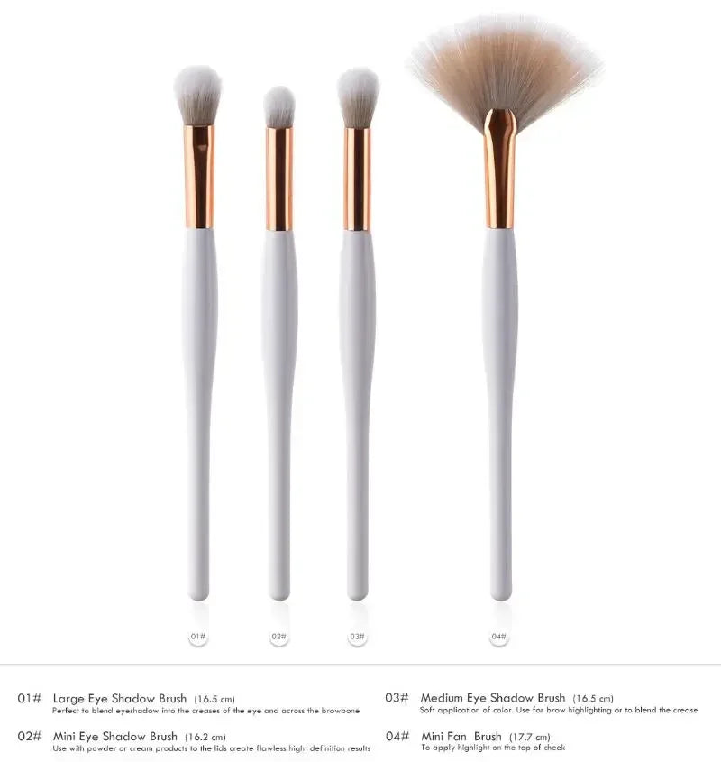 4/8pcs Makeup Brushes Set Eye Eyebrow Fan Shape Brush Long Handle Eye Concealer Professional Make Up Brushes Quake White 4Pcs