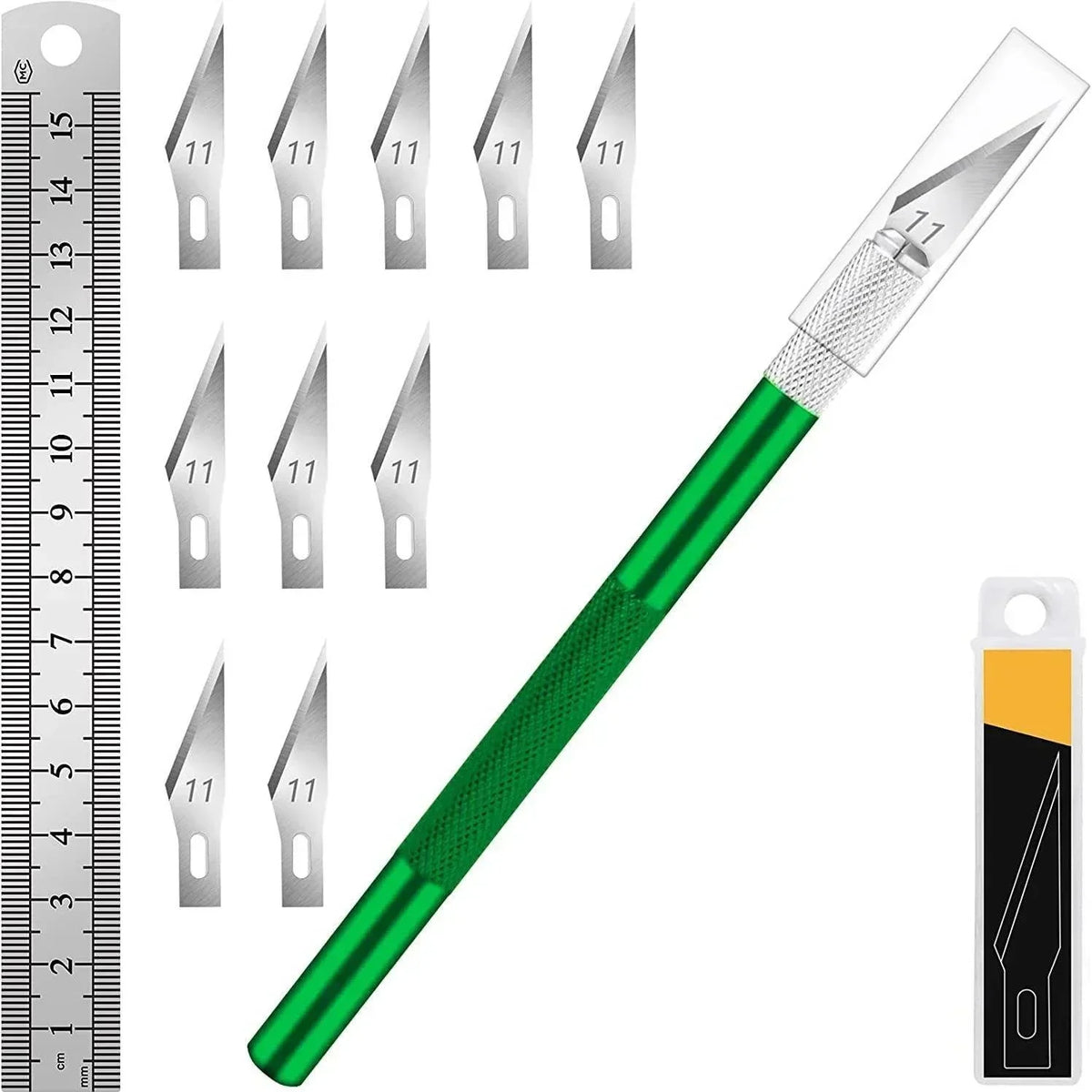 vvocci Exacto Hobby Blade Set with 11 Replacement Blades & Ruler – Precision Cutting Tool Quake M264 green 10 blade