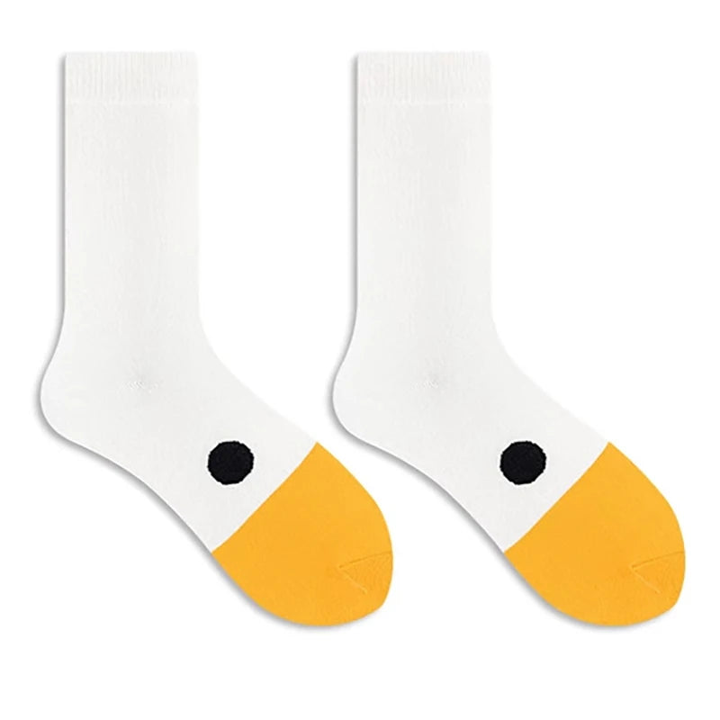 1 pair Fun Goose Duck Printed Fashion Women's Cartoon Animal Winter Warm Mid Tube Cotton Socks Sports Creative Leisure Quake white One Size