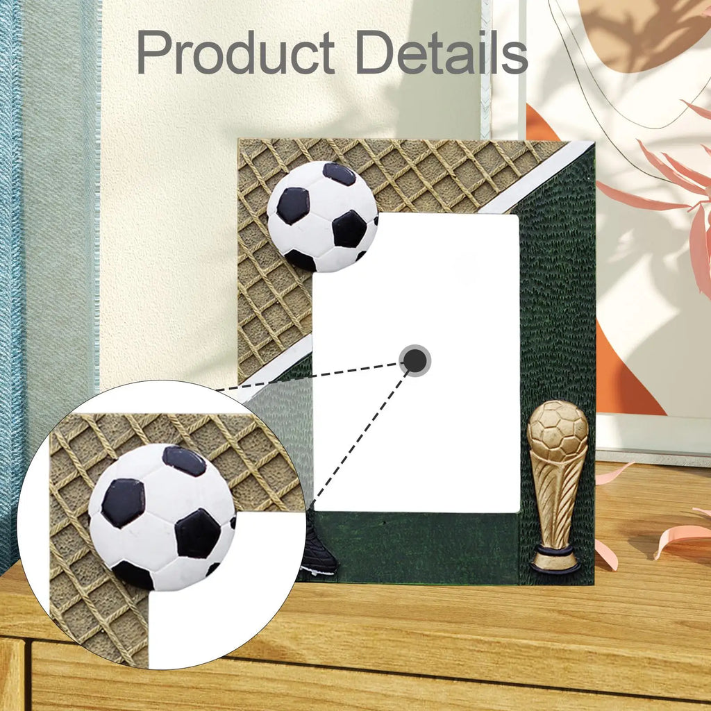Photo Frame 3D Soccer Design Resin MDF Picture Holder Art Deco Tabletop Display Memorable Keepsake for Dad Mom Men Women Quake Default Title