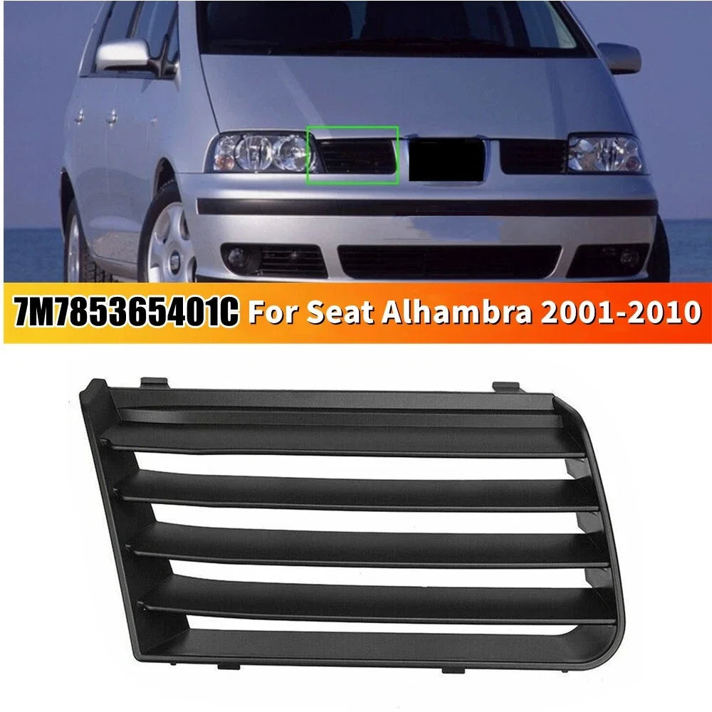 Snap-In Replacement Front Upper Bumper Air Intake Grille Cover 7M785365401C Compatible For Seat Alhambra 2001-2010 1PC Quake