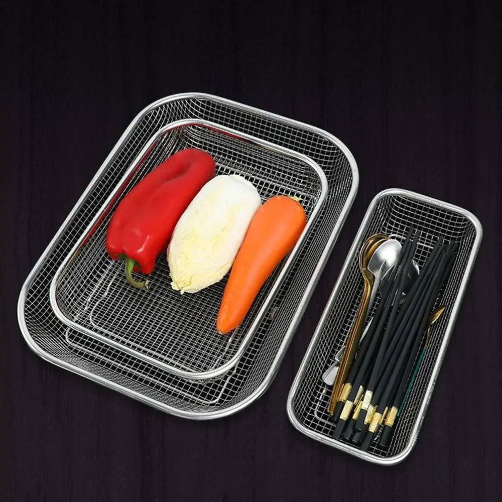 New Stainless Steel Washing basket Sink Strainer Colander Square Storage Baskets Handles Kitchen Supplies Net Baskets Quake