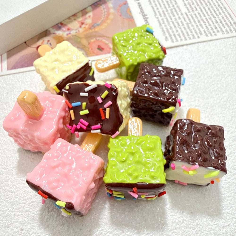 10Pcs Simulation Food Colorful Sweet Crispy Chocolate Ice Cream For Ice Bar Resin DIY Dollhouse Fake Food Play Toys Decoration Quake