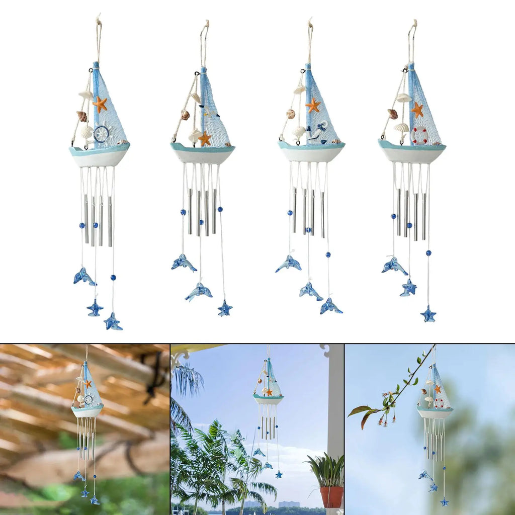 Nautical Wind Chimes Large Boat Hanging Charm Outdoor Garden Wind Pendant for Patio Porch Backyard Quake