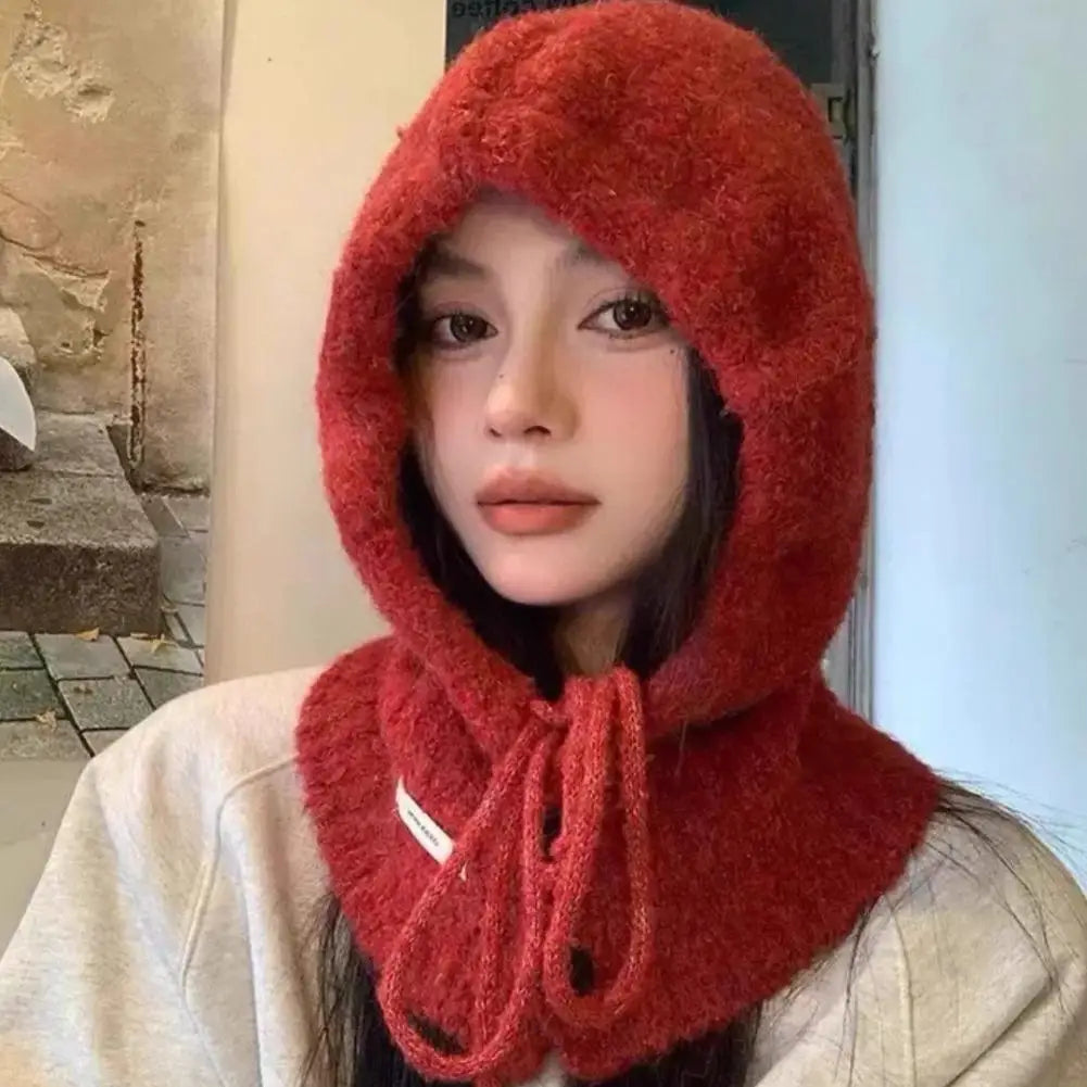 Balaclava Hat Little Snowman Pattern Balaclava Hat Fashion Knitted Pullover Scarf Hat Combo Women Beanie Cap Women Fashion Quake
