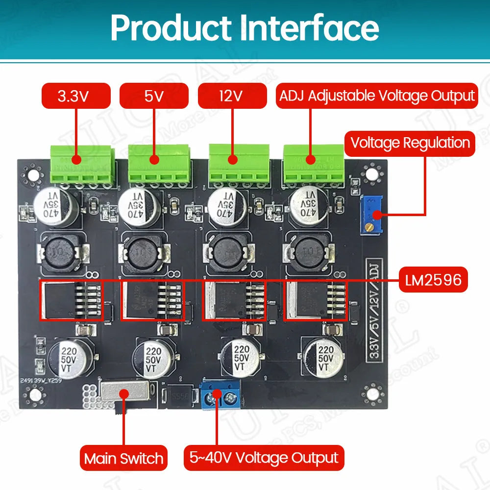 Multi-Circuit Switching Power Module 3.3V 5V 12V ADJ Adjustable Voltage Output Power Modules LM2596 Quake