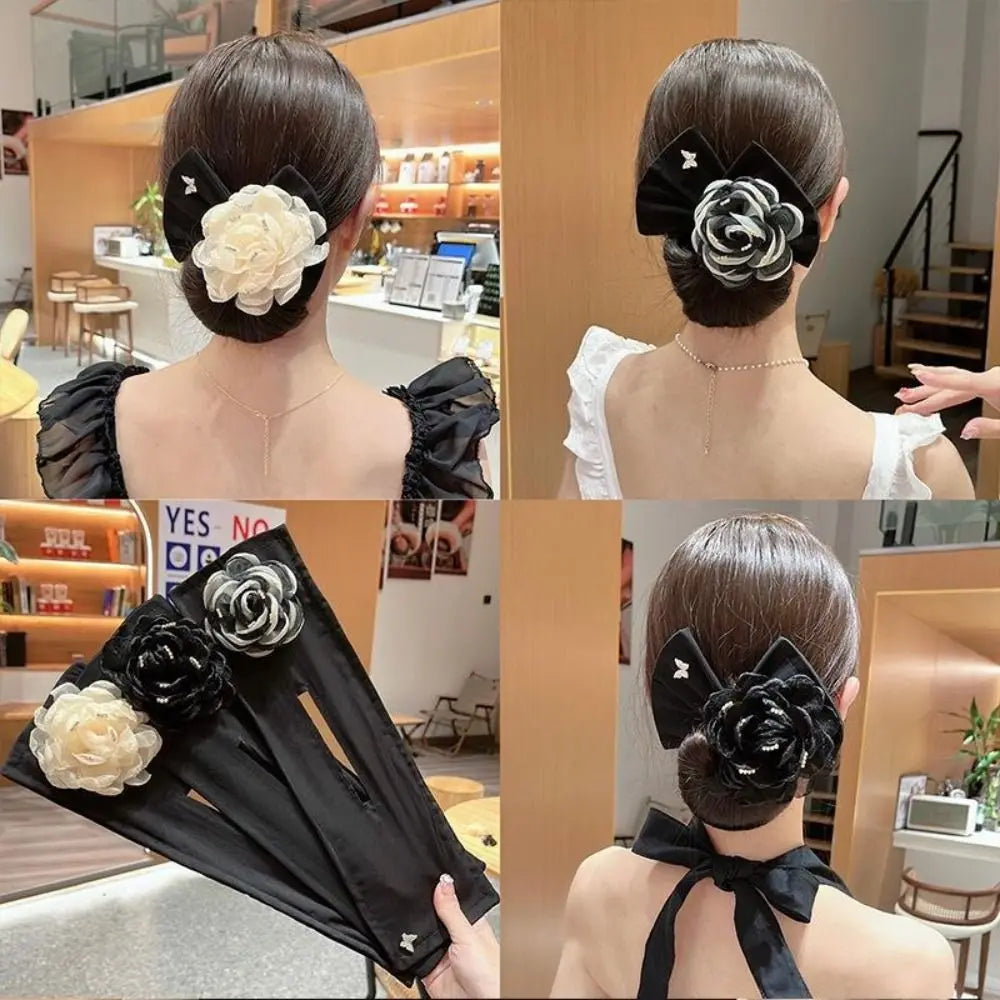 Hair Bun Maker Big Camellia Flower Flexible Donut Bun Lazy Curler Clips French Twist Hair Tie Hair Styling Accessories Quake