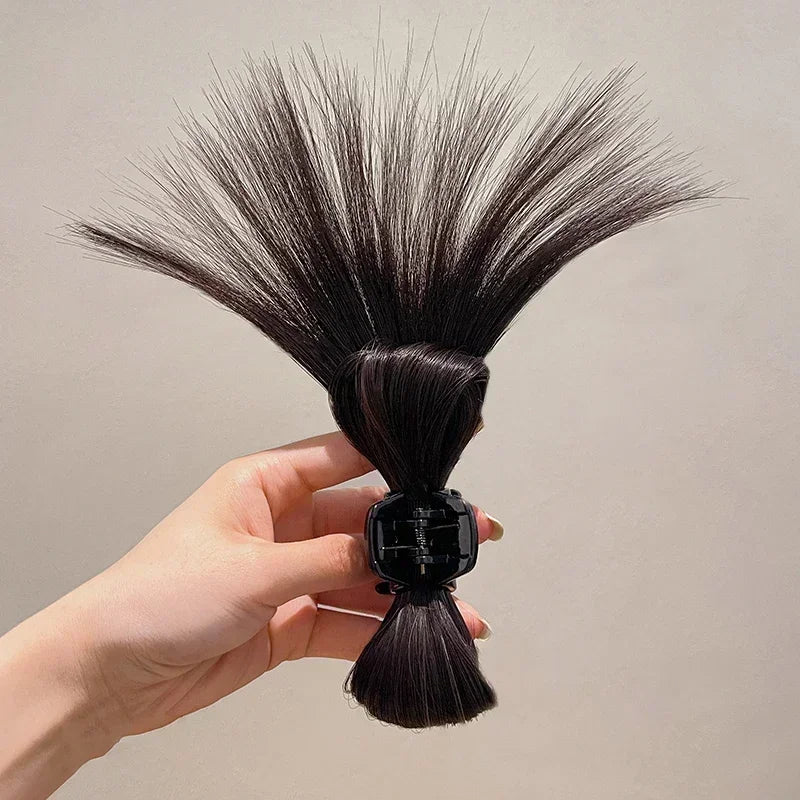 Women Simple Hair Claw Lazy Feather Ponytail Claw Korean Fashion Meatball Crab Clip Fake Hair Clamp High Ponytail Accessories Quake brown black