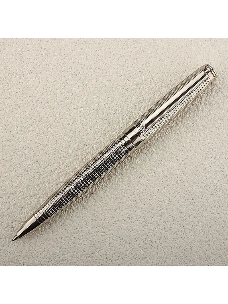 Metal Pen Stainless Steel Material Rotate Gel Pens Ink Blue Writing Ballpoint Pen Point 0.7mm for School Office Stationery Quake 701-6 (NOT BOX)