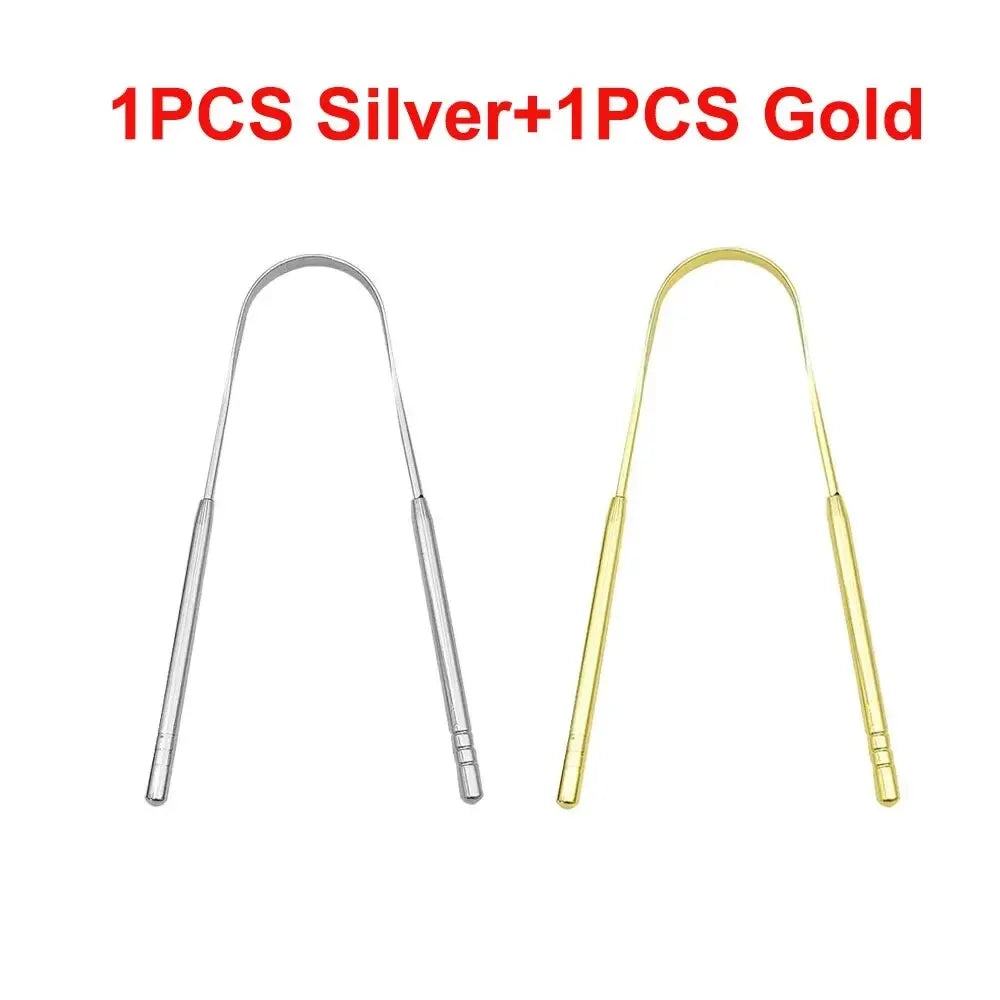 Toothbrush Oral Hygiene Care Tools Tongue Scraper U-shaped 4 Colors Stainless Steel Metal Fresh Breath Cleaning Coated Tongue Quake 1PC Silver 1PC gold