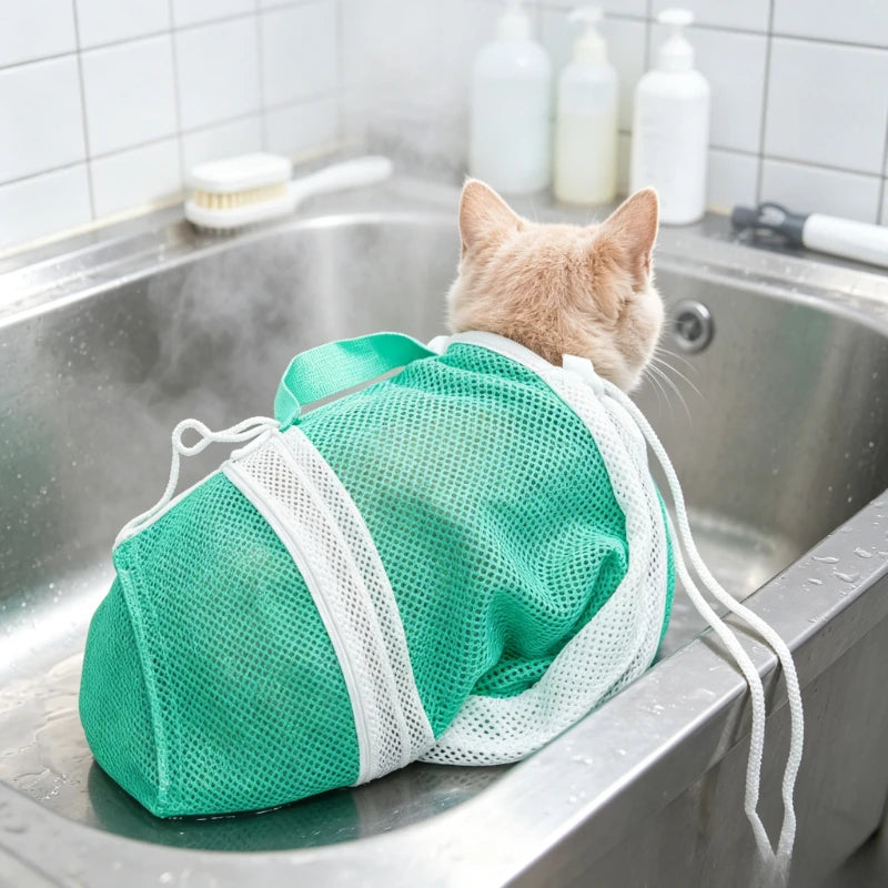Household Multifunctional Cat Washing Restraint Bag Breathable Mesh Anti-scratch Bag for Bath Nail Trim Pet Daily Care Quake