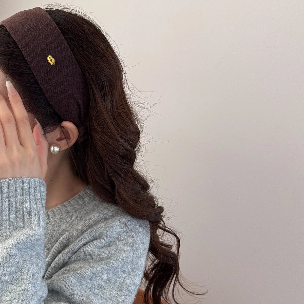 Woolen Fabric Wide Edge Headband Gold Label Headband Women Ladies Girls Daily Party Headwear Fashion Versatile Female Hairbands Quake