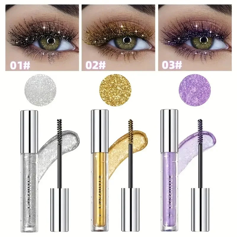 Waterproof Diamond Shine Volume Curl Mascara - Glitter Snow Effect, Smudge-proof Eye Makeup for All Skin Types Women's Cosmetics Quake