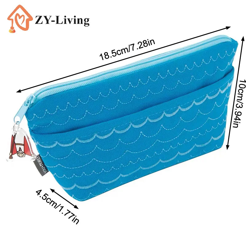 1PCS Canvas Travel Small Cosmetic Bag Women Portable Blue Coin Purse Multifunctional Toiletry Bag 18.5*10*4.5cm Quake