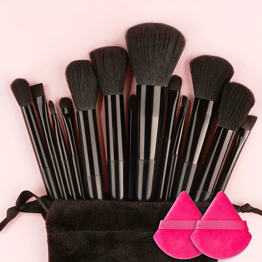 Makeup Brushes Set 13Pcs Premium Synthetic Brush Foundation Powder Blending Concealer Eyeshadow Blush Cosmetics Brushes Travel Quake BLACK with bag