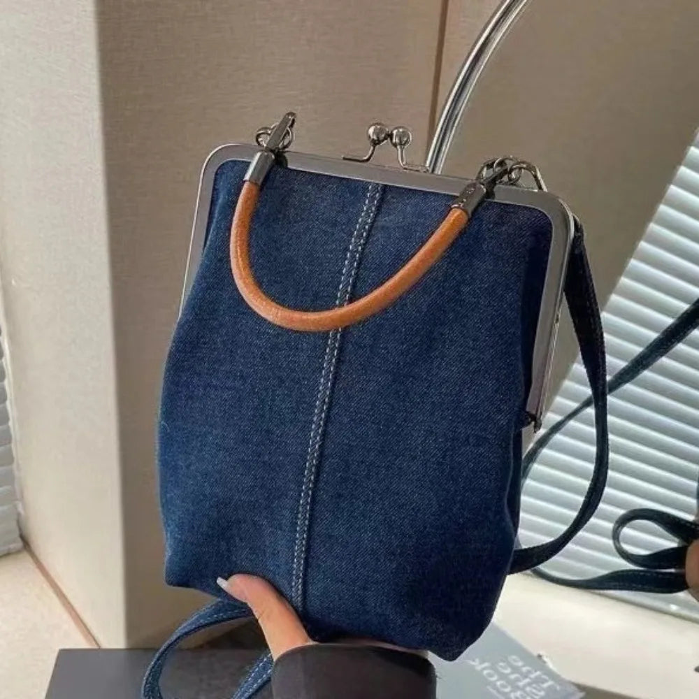 New Vintage Style Women Handbag Versatile PU Leather Designer Shoulder Bag Lady‘s Denim Purses Blue Black Brown Crossbody Bags Quake