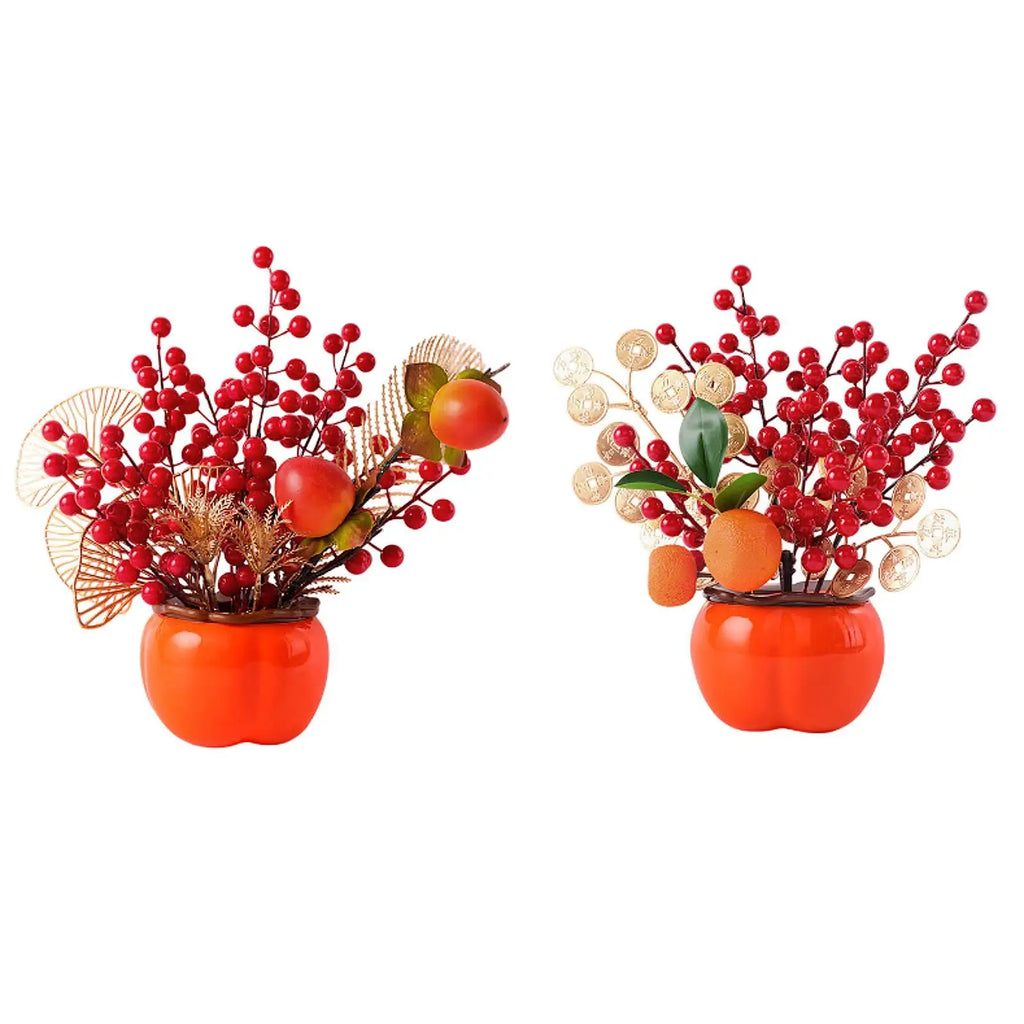Chinese Lunar New Year Decoration Fake Flower Blessing Bucket Artificial Berry Branches for Restaurant Home Birthday Office Quake