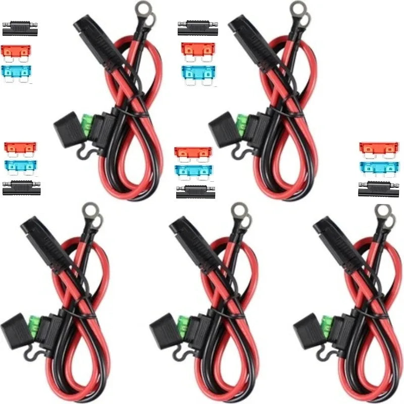 Inline Fuse Protected 16AWG Truck Battery Charger Cable Double M6 O Terminal SAE Quick Release Connector Extension Adapter Wire Quake